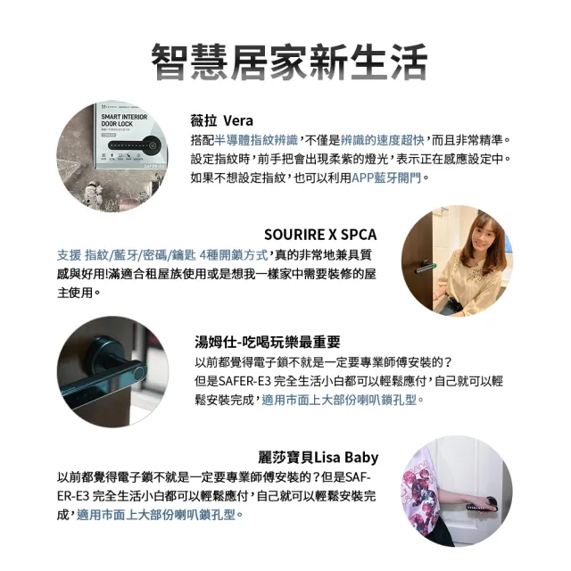 【FAMMIX 菲米斯】SAFER-E3 四合一把手式室內電子鎖/門鎖(指紋感應/密碼解鎖/鑰匙/手機藍牙)