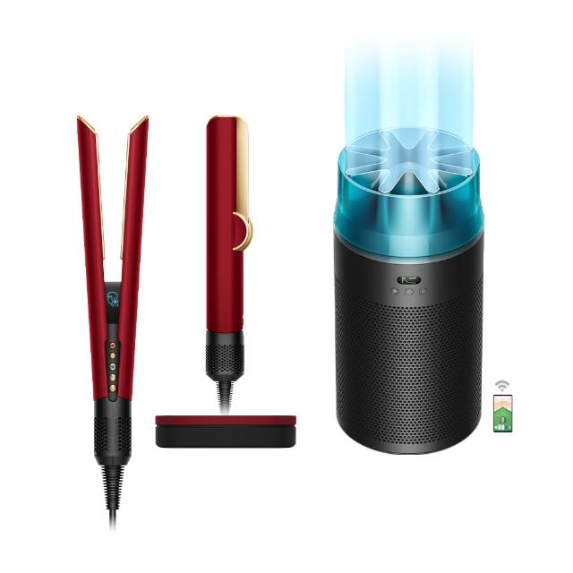 【dyson 戴森】HT01 二合一吹風直髮器 (絲絨紅禮盒版) + HJ10 噴射氣流空氣清淨機 (冰川藍色)(超值組)