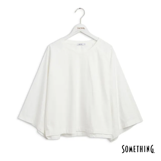 【SOMETHING】女裝 異素材寬版七分袖T恤(白色)