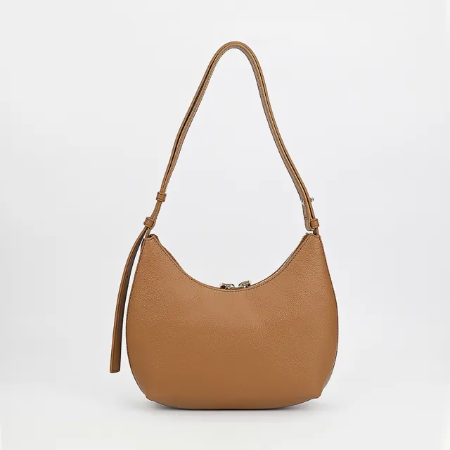 【FURLA 芙拉】FURLA 燙金LOGO GOCCIA系列小牛皮拉鍊肩背包(S號/褐)