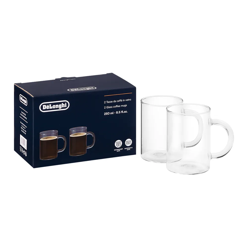 【Delonghi 迪朗奇】把手長萃咖啡玻璃杯組250ml