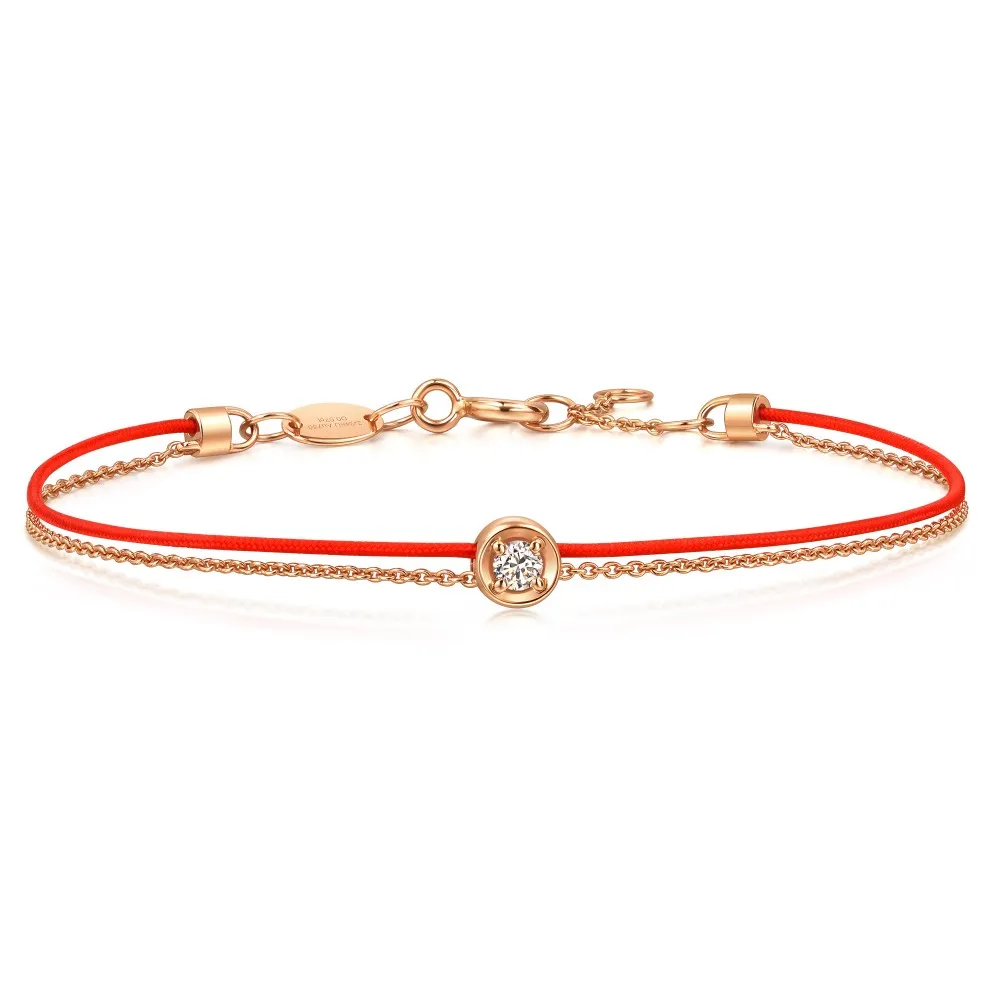 【PROMESSA】同心 18K玫瑰金咖啡鑽紅繩手鍊(19cm)