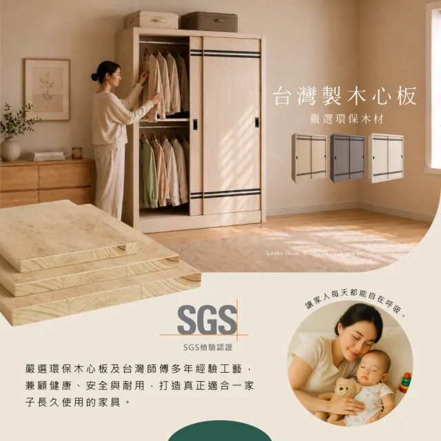 【IHouse】品田 5X7尺推門收納衣櫃/衣櫥(贈實木衣架*5)