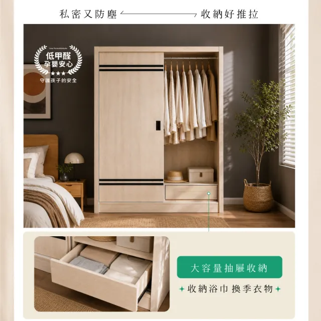 【IHouse】品田 5X7尺推門收納衣櫃/衣櫥(贈實木衣架*5)