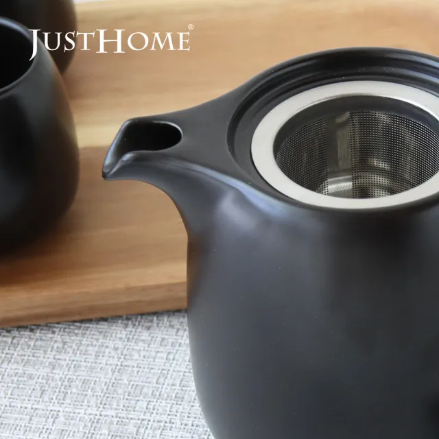 Just Home】侘寂墨韻陶瓷茶具6件禮盒組-1壺4杯+托盤(茶具組茶壺茶杯組