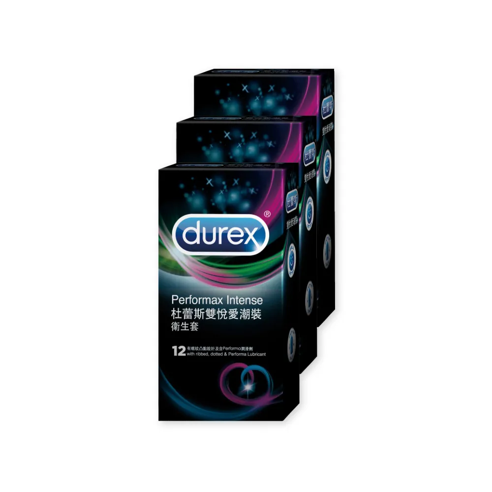 【Durex 杜蕾斯】雙悅愛潮裝保險套12入x3(共36入-凸點/螺紋/避孕套/衛生套/持久溫存系列)