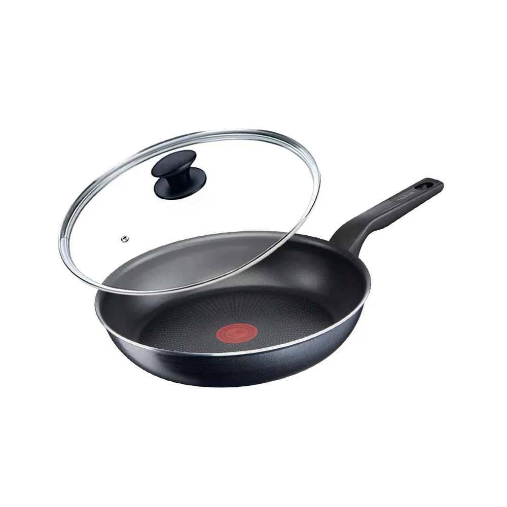 【Tefal 特福】法國製銀河系列28CM不沾鍋平底鍋+玻璃蓋