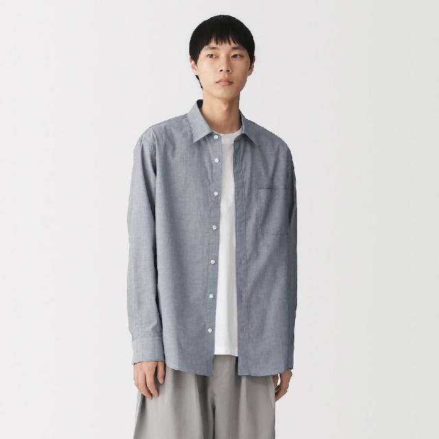 【MUJI 無印良品】男水洗平織布長袖襯衫(白色/黑色/淺藍/煙燻藍/棕色/灰格紋/米黃格紋/灰直紋/煙燻藍直紋)