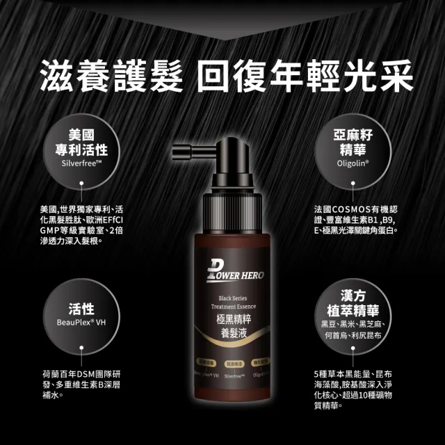 【PowerHero 勁漢英雄】洗髮養髮1+1組(養髮液60ml+洗髮精500ml、強健豐盈/極黑精粹)