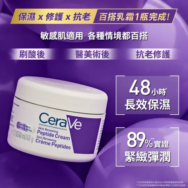 【CeraVe 適樂膚】全新上市雙入組★極抗痕多肽緊緻修護霜 48g(全新緊緻小紫霜)