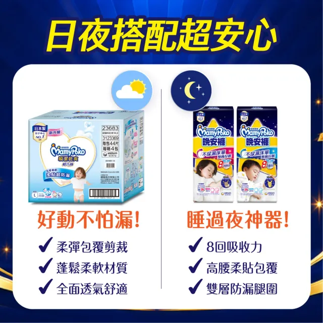 【滿意寶寶】獨家-瞬潔乾爽輕巧褲L-XXL 6箱組 (褲型/日本製)