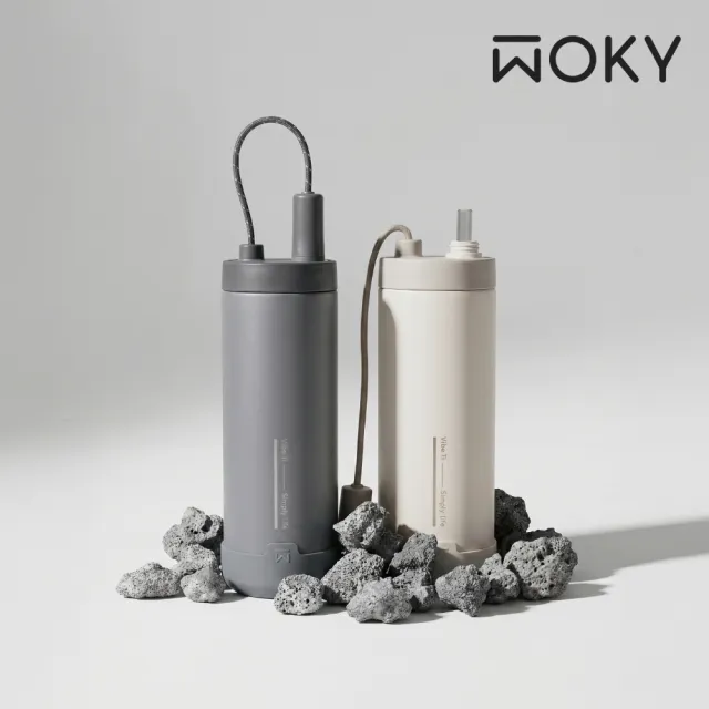 【WOKY 沃廚】Ti遛遛杯 純鈦保溫杯750ml-附Tritan彈跳吸管(鈦杯/隨行杯/吸管杯/飲料杯/保溫瓶)