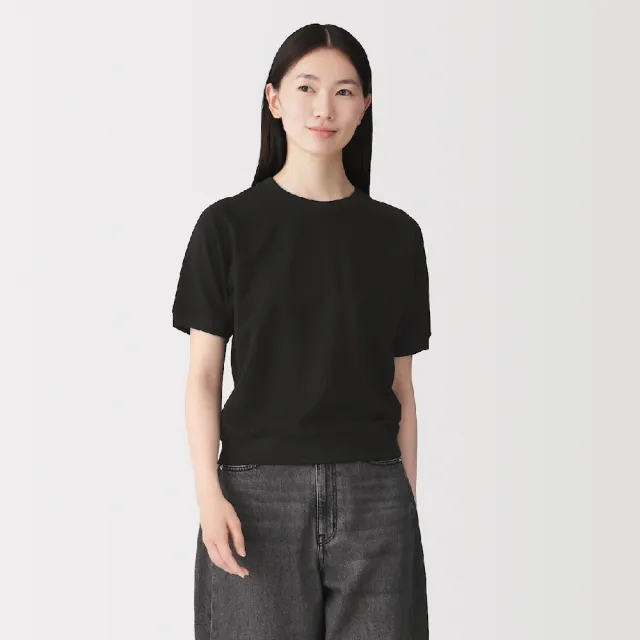 【MUJI 無印良品】女輕量裏毛圓領短袖T恤(柔白/灰色/黑色/深藍)