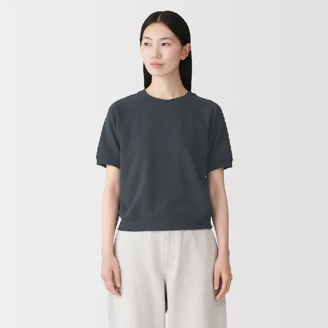 【MUJI 無印良品】女輕量裏毛圓領短袖T恤(柔白/灰色/黑色/深藍)