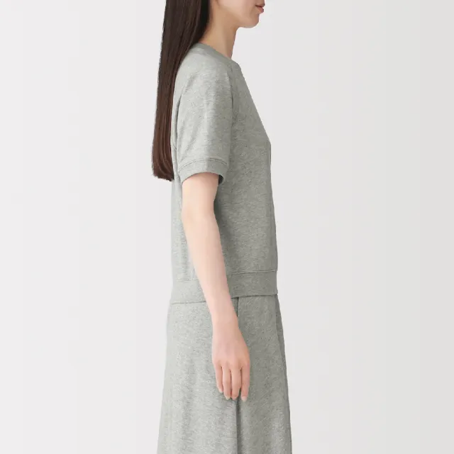 【MUJI 無印良品】女輕量裏毛圓領短袖T恤(柔白/灰色/黑色/深藍)