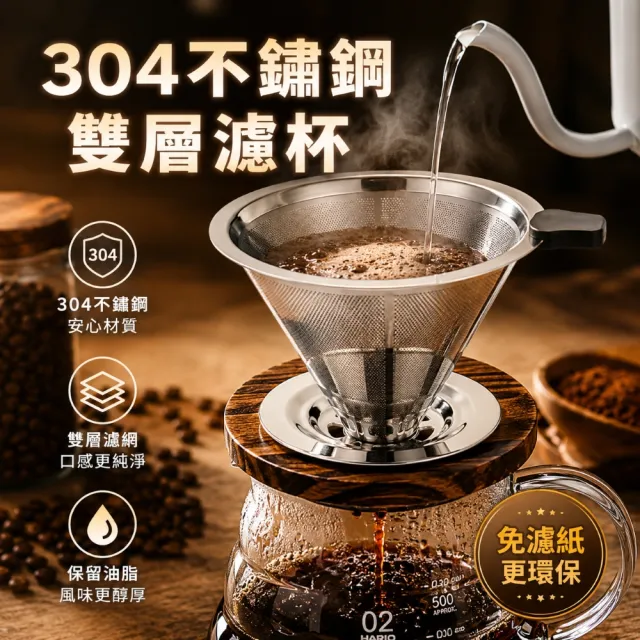 【creative Home】手沖咖啡三件組 手搖磨豆機+細口手沖壺+304不鏽鋼濾杯 精品咖啡手沖組 禮盒組