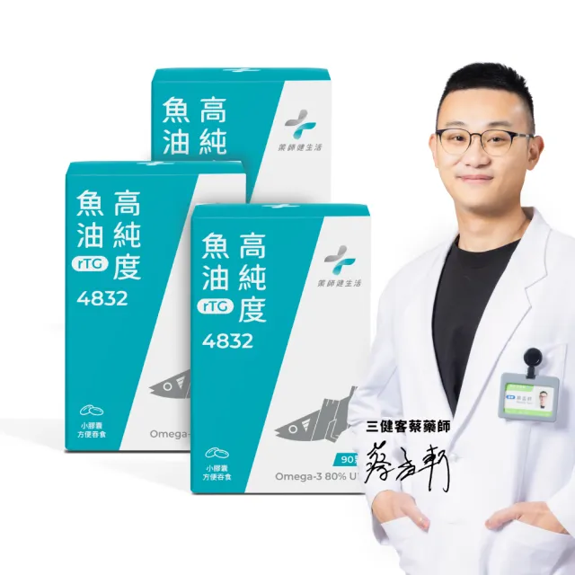 【藥師健生活】4832高純度魚油 3盒(90粒/盒 高濃度Omega-3 小膠囊 好吞食 rTG魚油 男女適用 超臨界萃取)