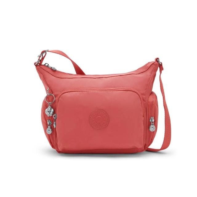 【KIPLING】『牛角包』落橘粉輕巧多袋實用側背包-GABB S 女包