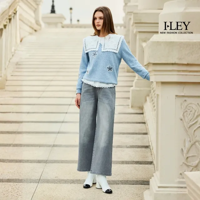【ILEY 伊蕾】前後雙領片刺繡拼接襯衫(白；M-XL；1263381504)