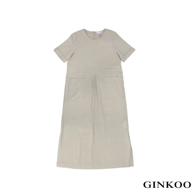 【GINKOO 俊克】前合摺大口袋圓領短袖洋裝