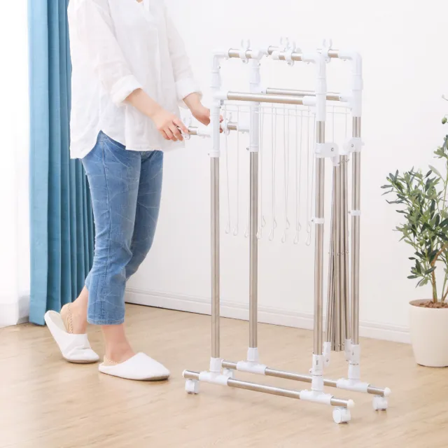 【IRIS】大容量伸縮曬衣架 KTM-2018R(贈毛巾架/寬度可調/晾衣/晾曬/省空間收納/滾輪/室內室外)