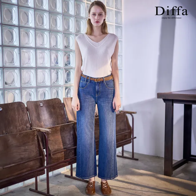【Diffa】刷色修身微喇叭牛仔長褲-女