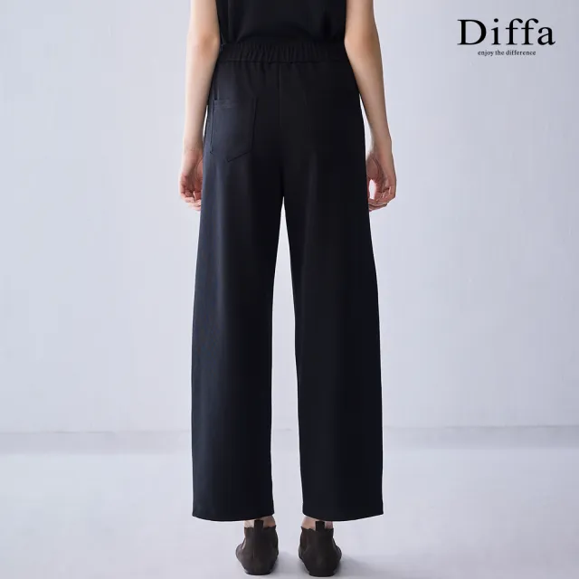 【Diffa】鬆緊腰綁帶車褶直筒褲-女