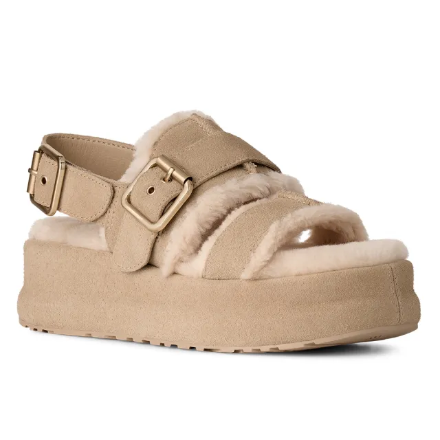 【UGG】涼鞋 女鞋 毛絨飾邊序帶涼鞋 Enwrap Sandal 卡其色 UG1180314MDSD
