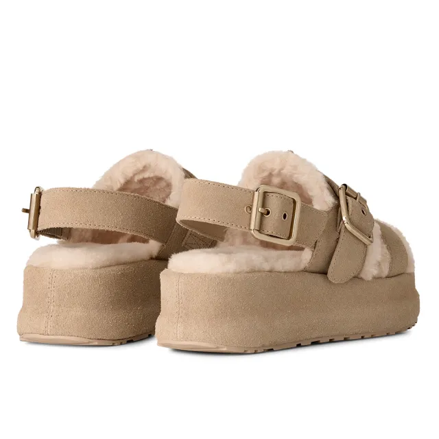 【UGG】涼鞋 女鞋 毛絨飾邊序帶涼鞋 Enwrap Sandal 卡其色 UG1180314MDSD