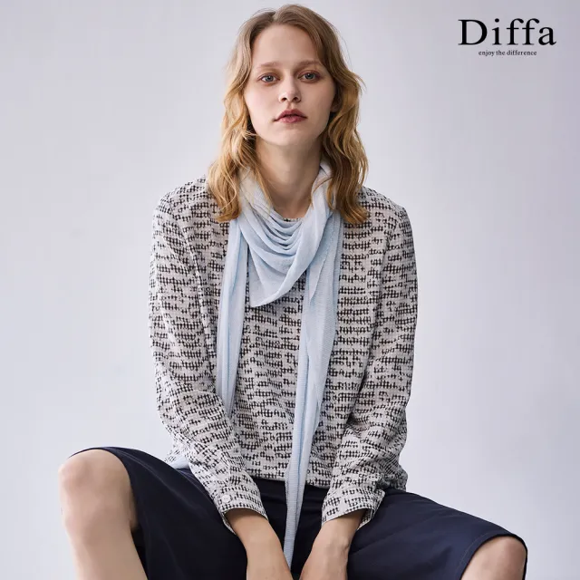 【Diffa】灰格鬆緊下襬長袖上衣-女