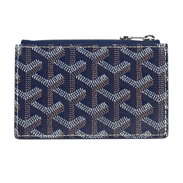 【GOYARD 高雅德】BOURBON 拼接塗料帆布拉鍊卡夾-海軍藍