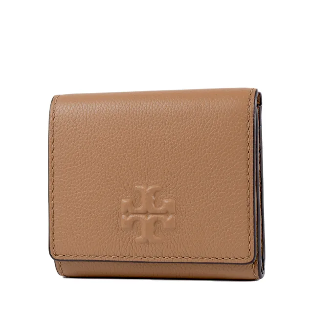 【TORY BURCH】THEA 荔枝紋釦式三折短夾-提拉米蘇