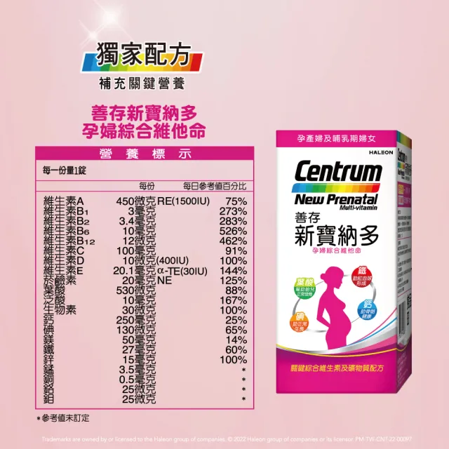 【CENTRUM 善存】新寶納多孕婦綜合維他命(230錠/組-孕產婦及哺乳期婦女 12種維生素 9種礦物質)