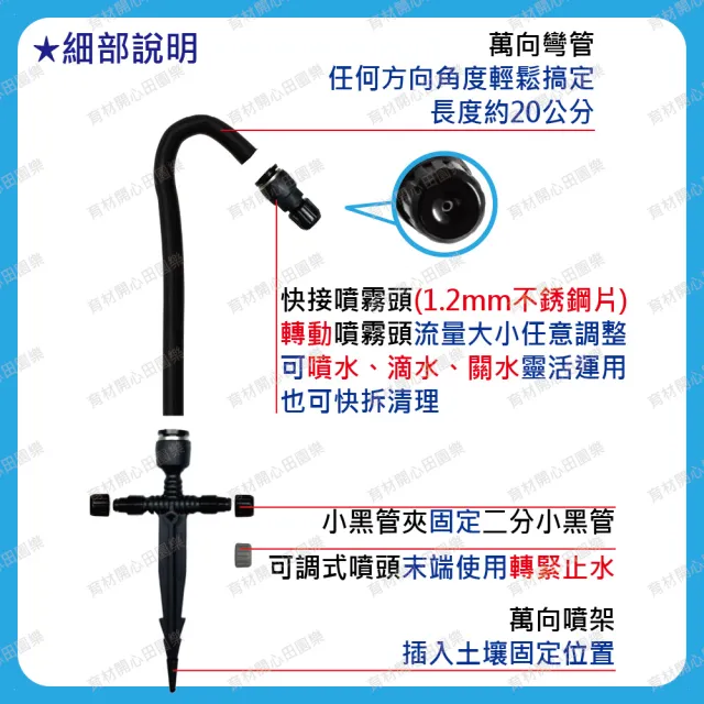 【田園樂】萬向可調噴霧頭 萬向噴架款/10支份/附二分小黑管30呎