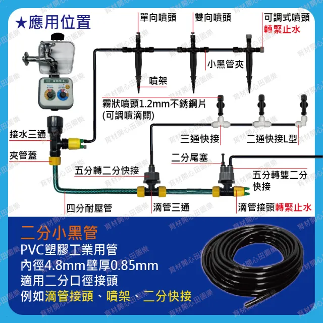 【田園樂】萬向可調噴霧頭 萬向噴架款/10支份/附二分小黑管30呎