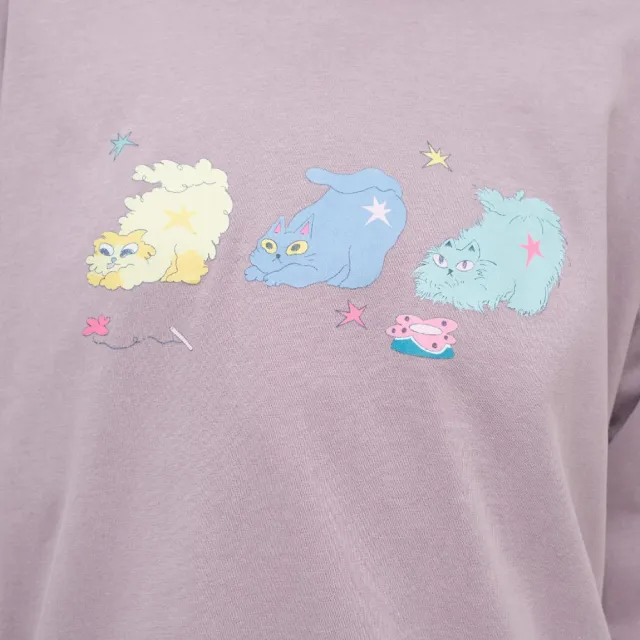 【plain-me】SAAKO 短袖 貓貓 綁帶 女生短TEE 女上衣 袖口綁帶貓貓水洗tee_SAA0054-262
