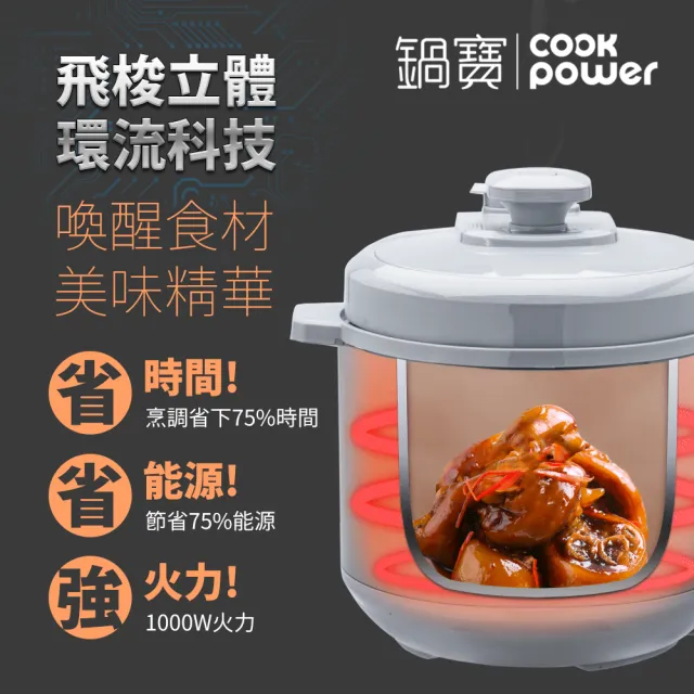 【CookPower 鍋寶】智慧型舒肥萬用鍋/壓力鍋/燉煮鍋6L/附陶瓷內鍋-灰色(CW-6710)