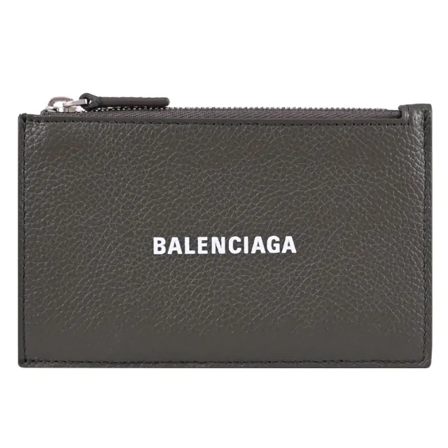 【Balenciaga 巴黎世家】簡約LOGO荔枝牛皮信用卡證件零錢包(深綠)