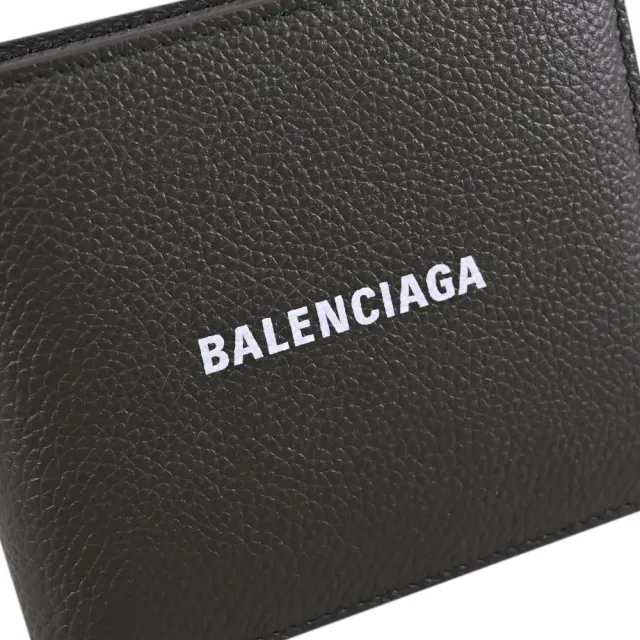 【Balenciaga 巴黎世家】簡約LOGO荔枝牛皮雙層4卡零錢短夾(深綠)