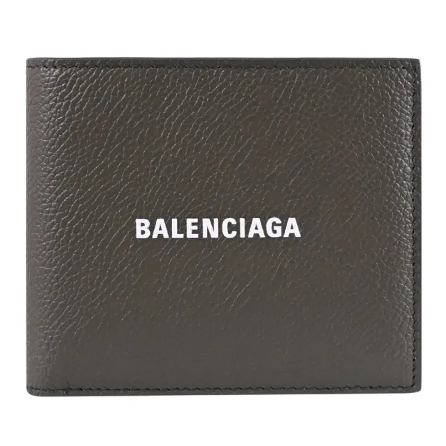 【Balenciaga 巴黎世家】簡約LOGO荔枝牛皮雙層4卡零錢短夾(深綠)