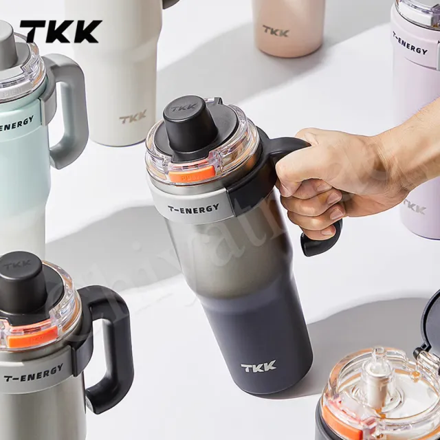 【TKK】T-One 彈蓋冰壩杯 316不鏽鋼x陶瓷噴塗 直飲+吸管 保冰保溫 運動隨身杯 800ML-任選(握把式)