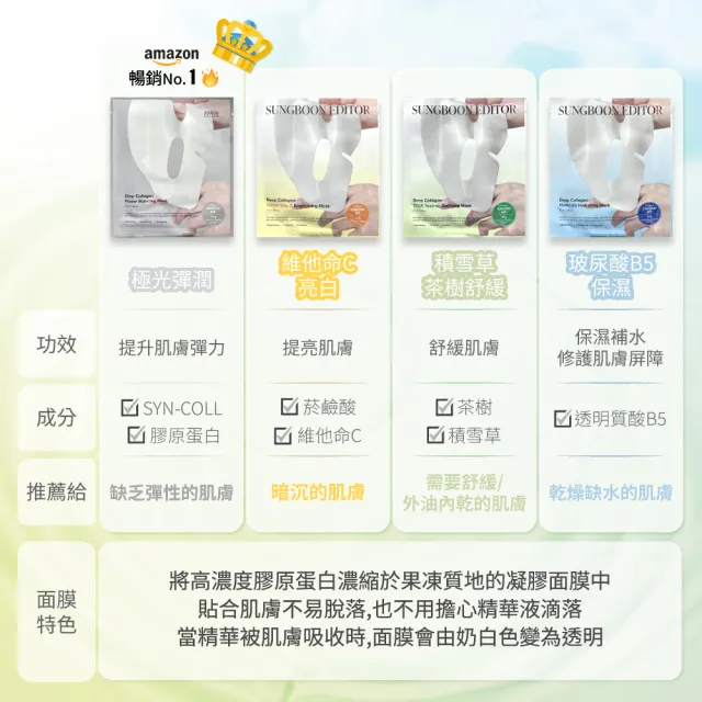 【SUNGBOON EDITOR】深層膠原蛋白晚安面膜任選2盒(37g共8片/玻尿酸 膠原蛋白 維他命 積雪草)