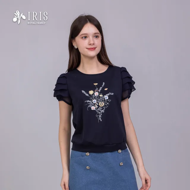 【IRIS 艾莉詩】午後花園縫花印花上衣(62944)