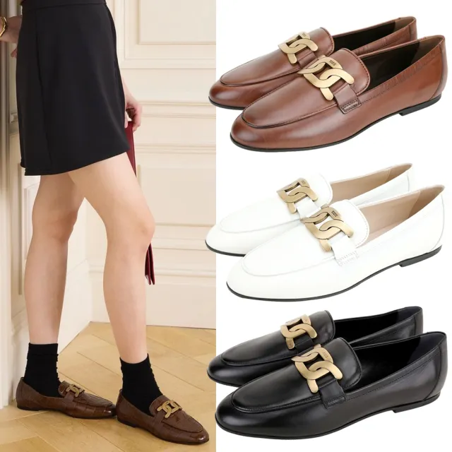 【TOD’S】TODS Kate 鍊條小牛皮樂褔鞋-多色可選(平底鞋 豆豆鞋品牌 義大利手工皮革)