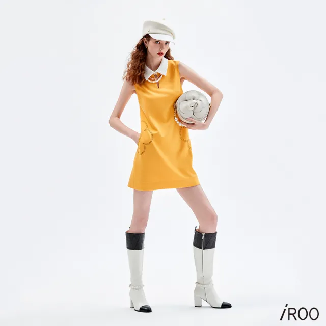 【iROO】花粉黃花朵口袋短洋裝