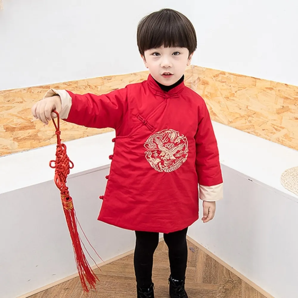 【橘魔法】大紅中國風老鷹長袍(棉襖 中國結 拜年服 旗袍裝 過年 喜宴 大紅 唐裝 新衣 新年 男童 兒童 童裝)