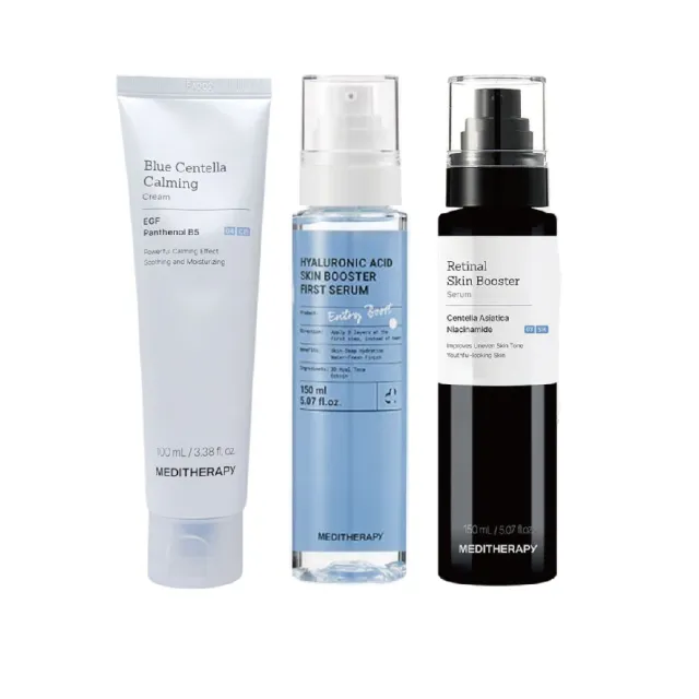 【MEDITHERAPY】333玻尿酸精華+A醛精華+藍色積雪草乖乖霜100ml(3入組合)