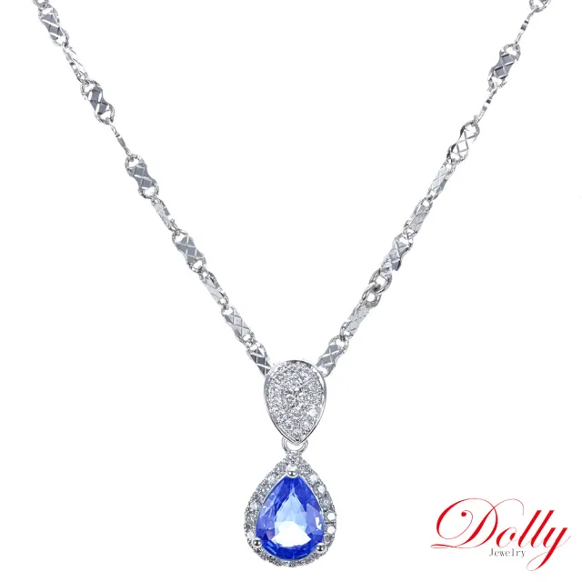 【DOLLY】買一送一 14K金 天然斯里蘭卡藍寶石1克拉鑽石項鍊 高級訂製珠寶 浪漫質感 奢華送禮