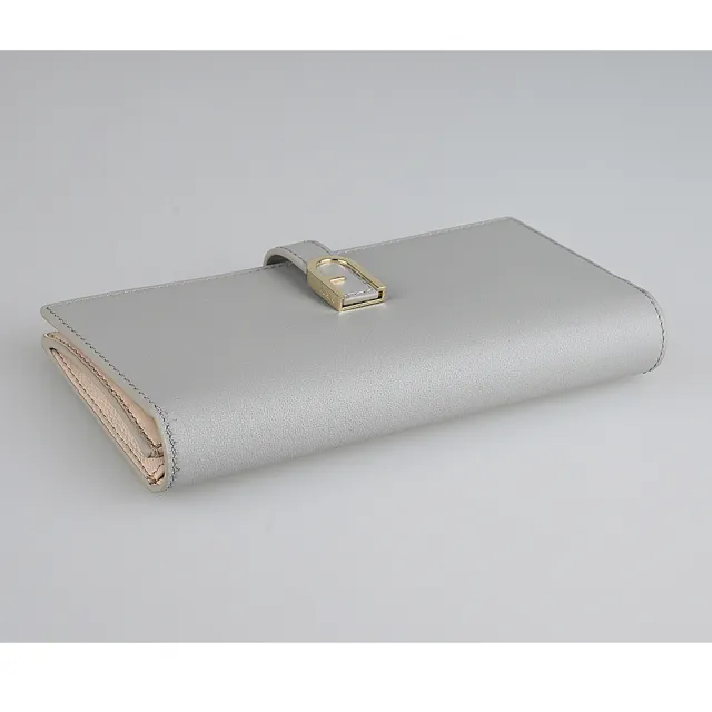 【FURLA 芙拉】FURLA Flow拱門LOGO小牛皮7卡釦式對折長夾(珍珠灰x內芭蕾粉)