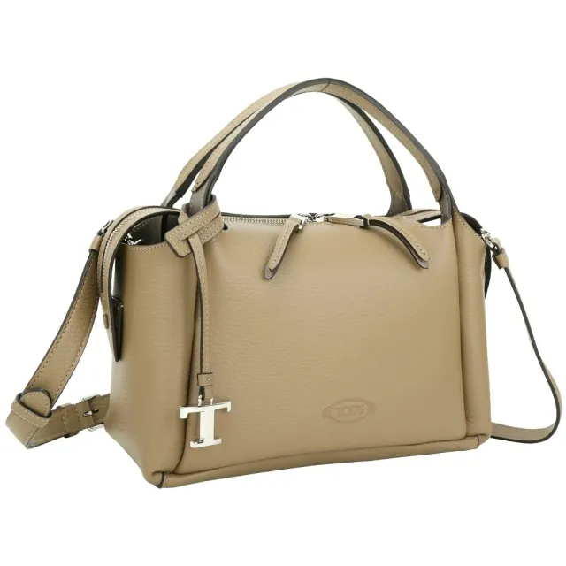 【TOD’S】TODS Api Baulette 迷你 T字吊飾 荔紋牛皮手提/肩斜背波士頓包(駝色 兩用包 義大利精品)